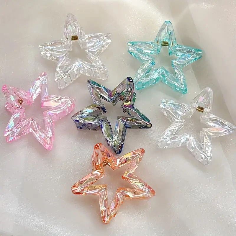 ⭐ Blendora Clear Resin Star Hair Claw – Medium | Transparent Strong Grip Clip for Women & Girls
