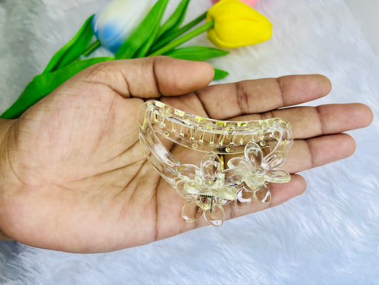✨Clear Resin Flower Curve Hair Claw – Medium | Strong Grip | Premium Floral Hair Clip for Women