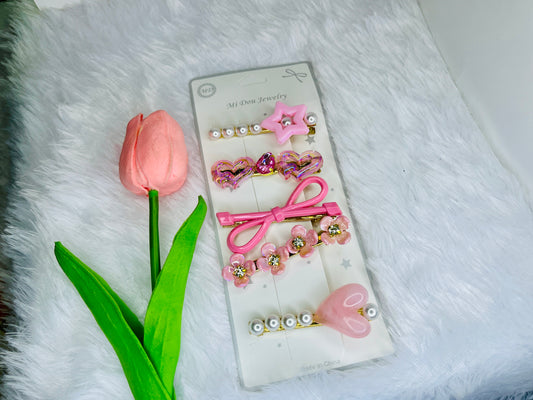 👑 Blendora Princess Pearl Hair Clip Set – 5 Piece Elegant Pearl & Bow Clips for Women & Girls