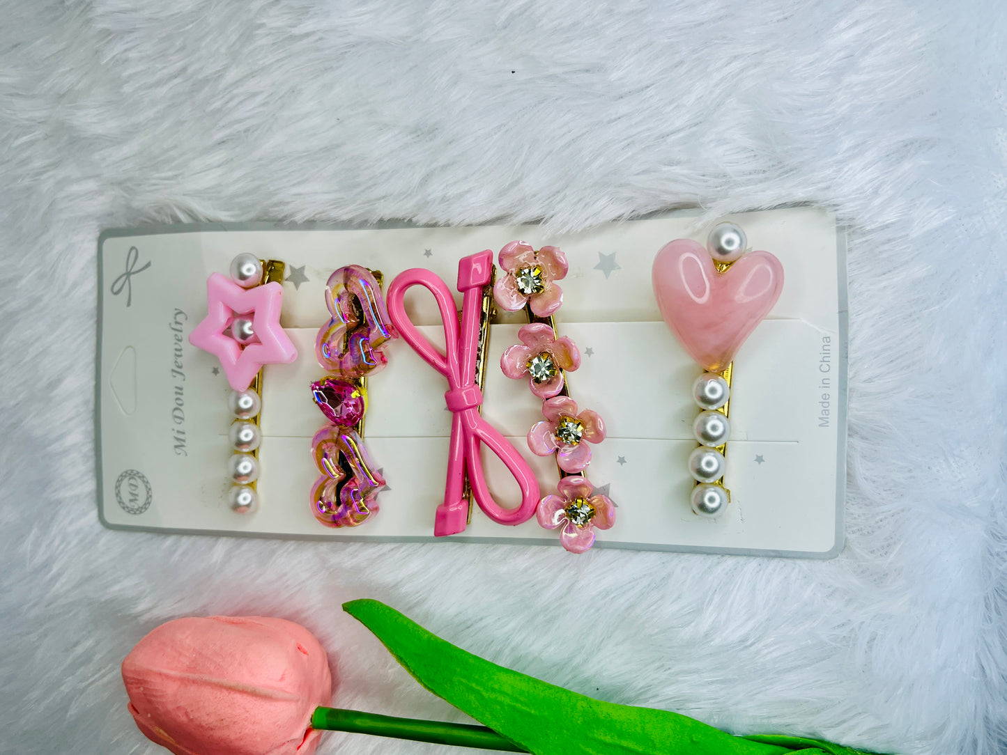 👑 Blendora Princess Pearl Hair Clip Set – 5 Piece Elegant Pearl & Bow Clips for Women & Girls